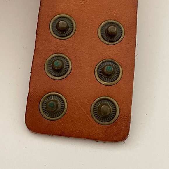 Handmade Set of Two Brown Leather Snap Closure Cowgirl Cuff Bracelets Large - Picture 5 of 12